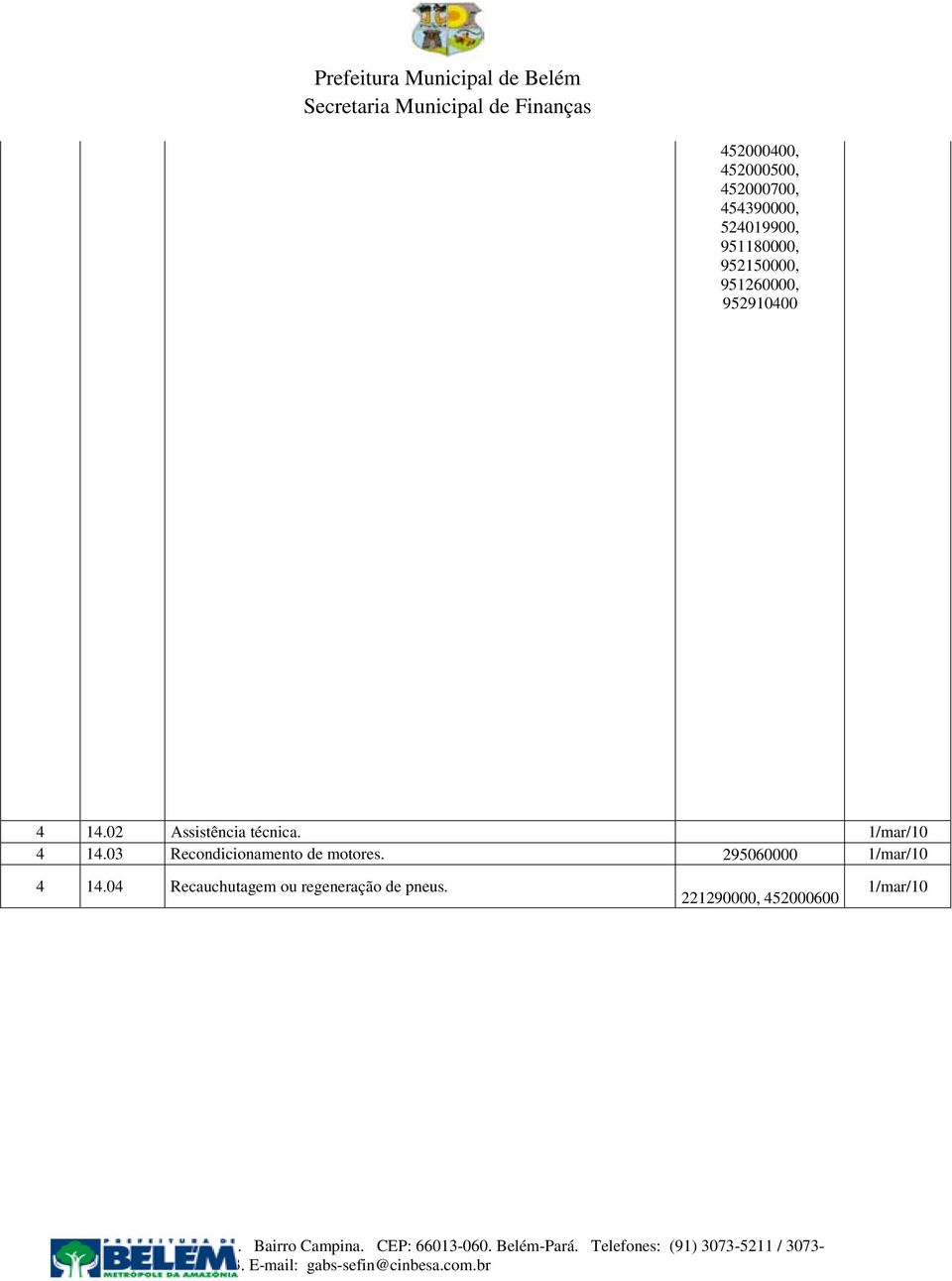 02 Assistência técnica. 4 14.03 Recondicionamento de motores.