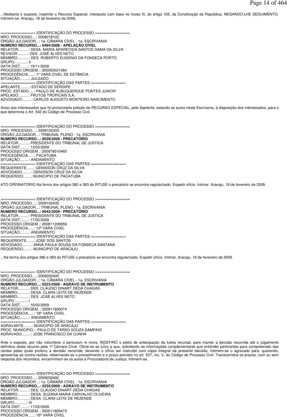 ..: 6494/2008 - APELAÇÃO CÍVEL RELATOR...: DESA. MARIA APARECIDA SANTOS GAMA DA SILVA REVISOR...: DES. JOSÉ ALVES NETO MEMBRO...: DES. ROBERTO EUGENIO DA FONSECA PORTO GRUPO...: II DATA DIST.