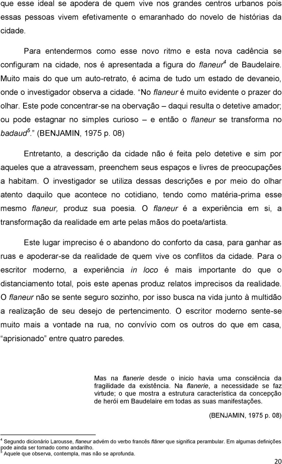 Muito mais do que um auto-retrato, é acima de tudo um estado de devaneio, onde o investigador observa a cidade. No flaneur é muito evidente o prazer do olhar.