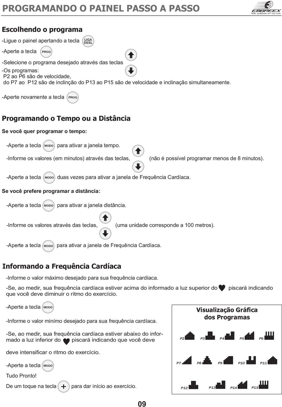 -Aperte novamente a tecla PROG Programando o Tempo ou a Distância Se você quer programar o tempo: -Aperte a tecla MODO para ativar a janela tempo.