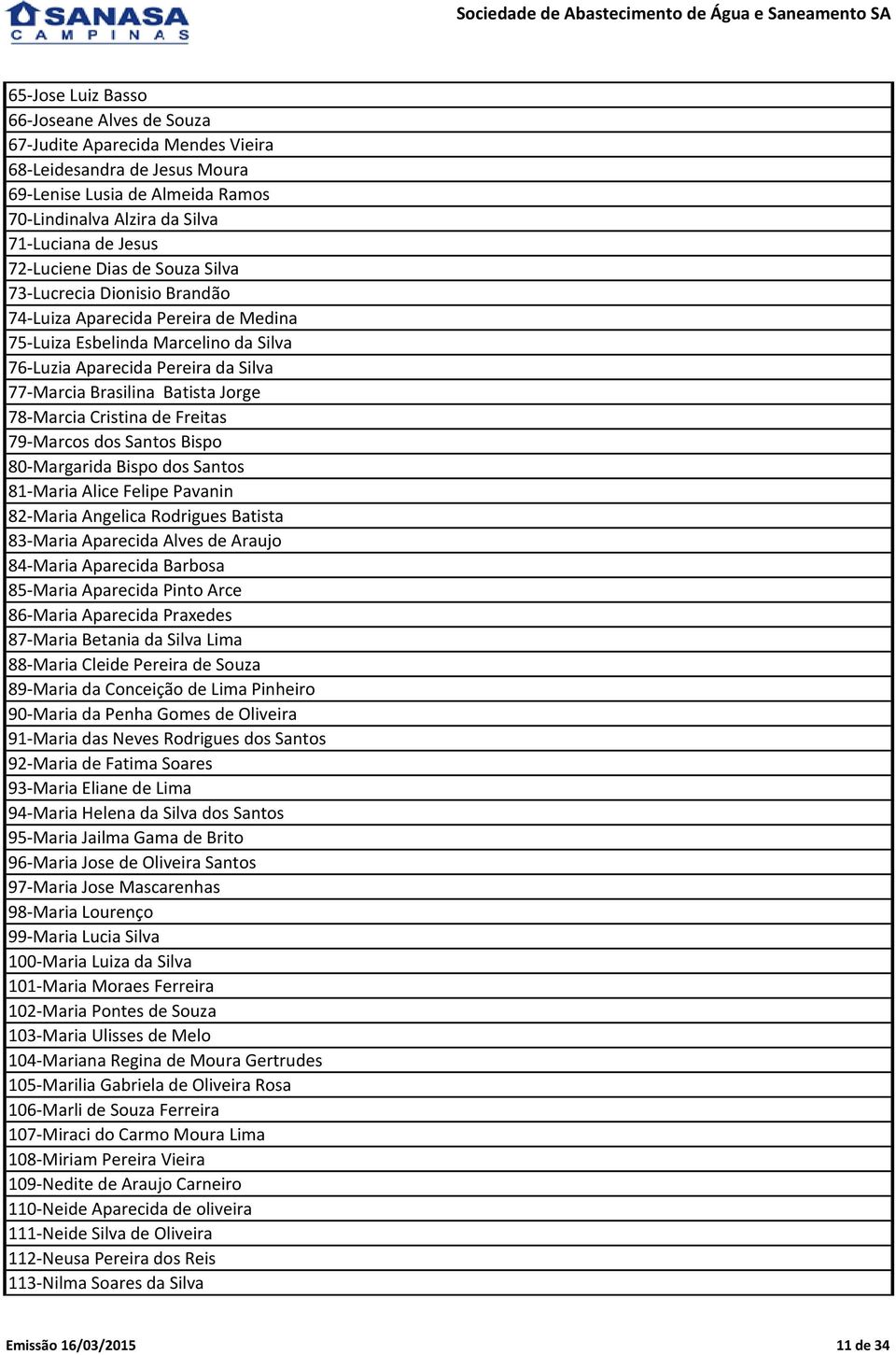 Jorge 78-Marcia Cristina de Freitas 79-Marcos dos Santos Bispo 80-Margarida Bispo dos Santos 81-Maria Alice Felipe Pavanin 82-Maria Angelica Rodrigues Batista 83-Maria Aparecida Alves de Araujo