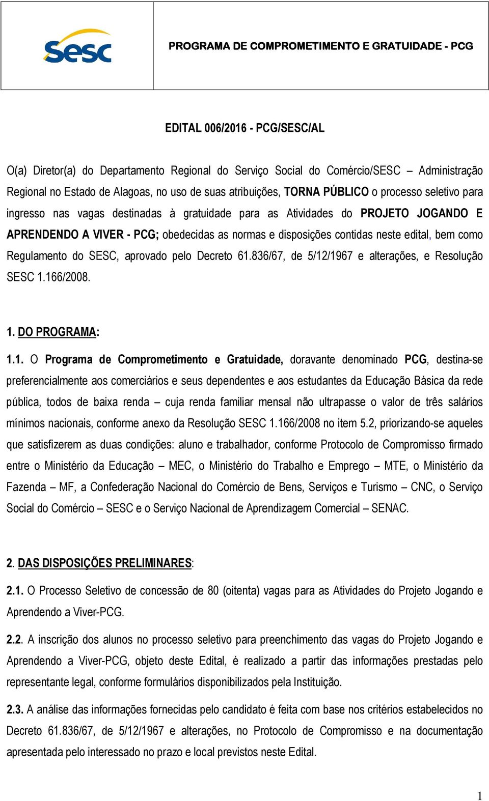 Regulamento do SESC, aprovado pelo Decreto 61.