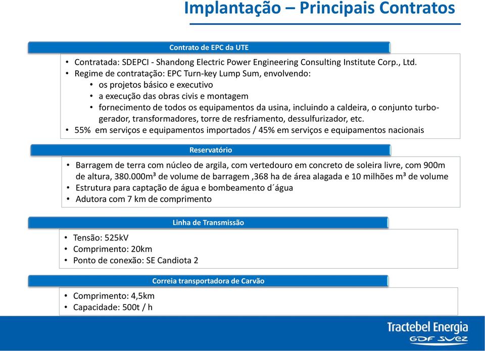 conjunto turbogerador, transformadores, torre de resfriamento, dessulfurizador, etc.