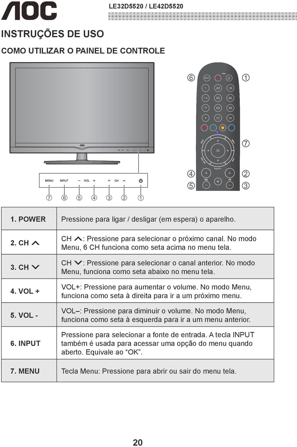 No modo Menu, funciona como seta abaixo no menu tela. VOL+: Pressione para aumentar o volume. No modo Menu, funciona como seta à direita para ir a um próximo menu.