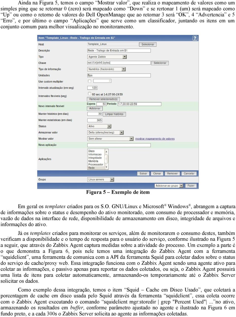 para melhor visualização no monitoramento. Figura 5 Exemplo de item Em geral os templates criados para os S.O.