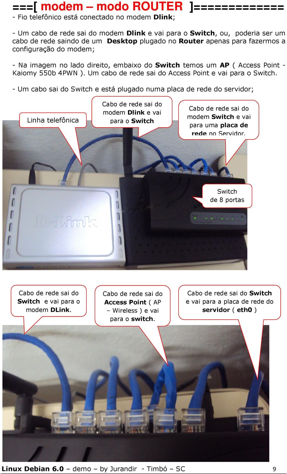 Um cabo de rede sai do Access Point e vai para o Switch.