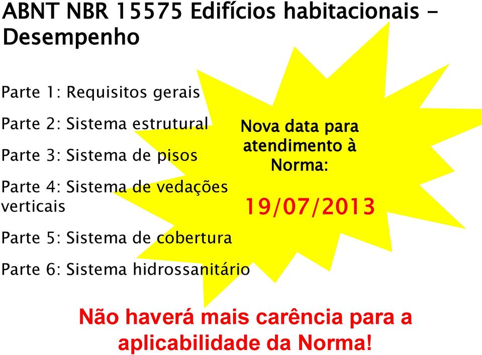 Parte 1: Requisitos gerais Parte 2: Sistema estrutural Parte 3: Sistema de pisos