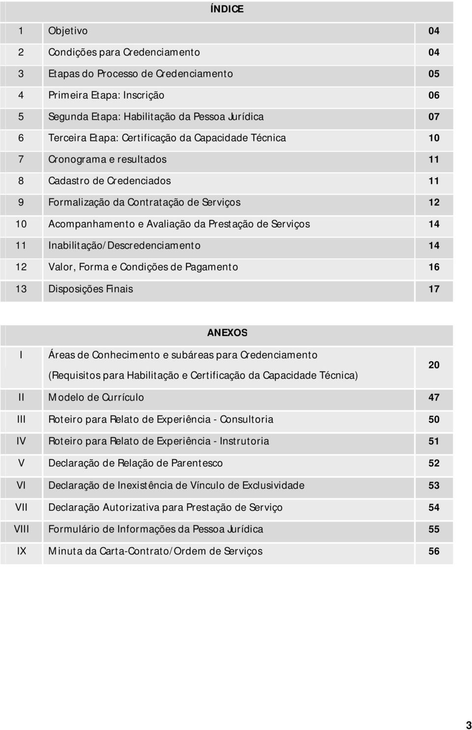 11 Inabilitação/Descredenciamento 14 12 Valor, Forma e Condições de Pagamento 16 13 Disposições Finais 17 ANEXOS I Áreas de Conhecimento e subáreas para Credenciamento (Requisitos para Habilitação e