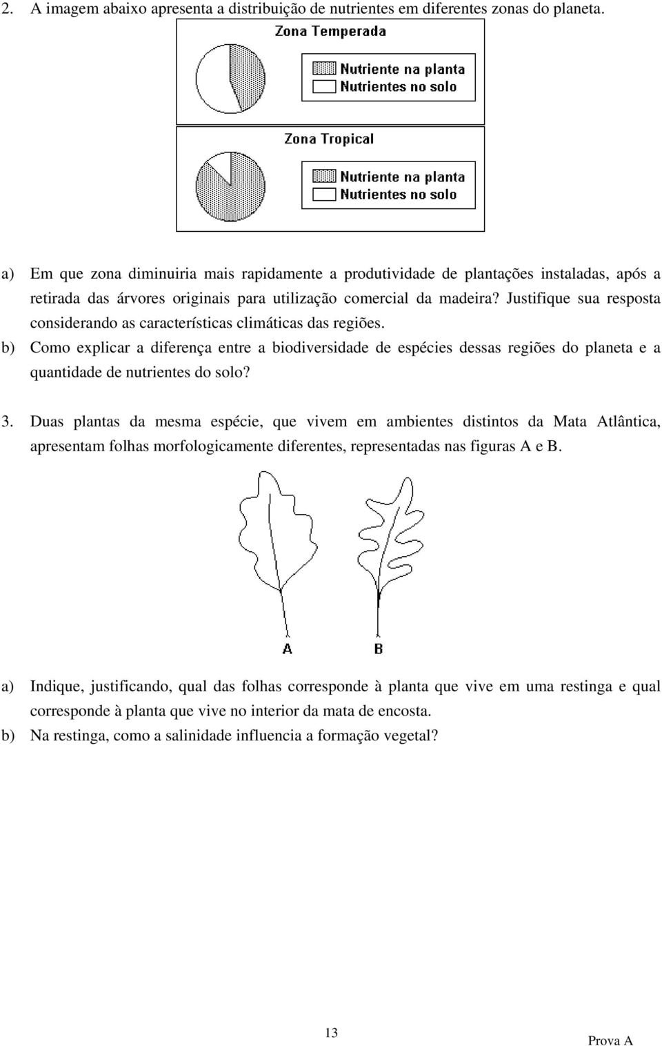 Justifique sua resposta considerando as características climáticas das regiões.