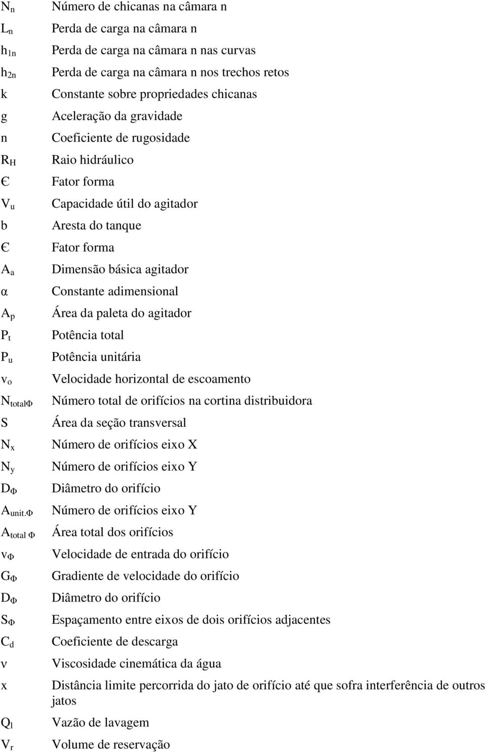 agitador Constante adimensional Área da paleta do agitador Potência total Potência unitária Velocidade horizontal de escoamento N totalφ Número total de orifícios na cortina distribuidora S N x N y D