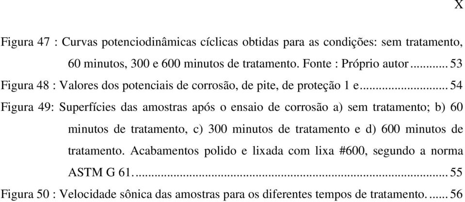 .. 54 Figura 49: Superfícies das amostras após o ensaio de corrosão a) sem tratamento; b) 60 minutos de tratamento, c) 300 minutos de tratamento