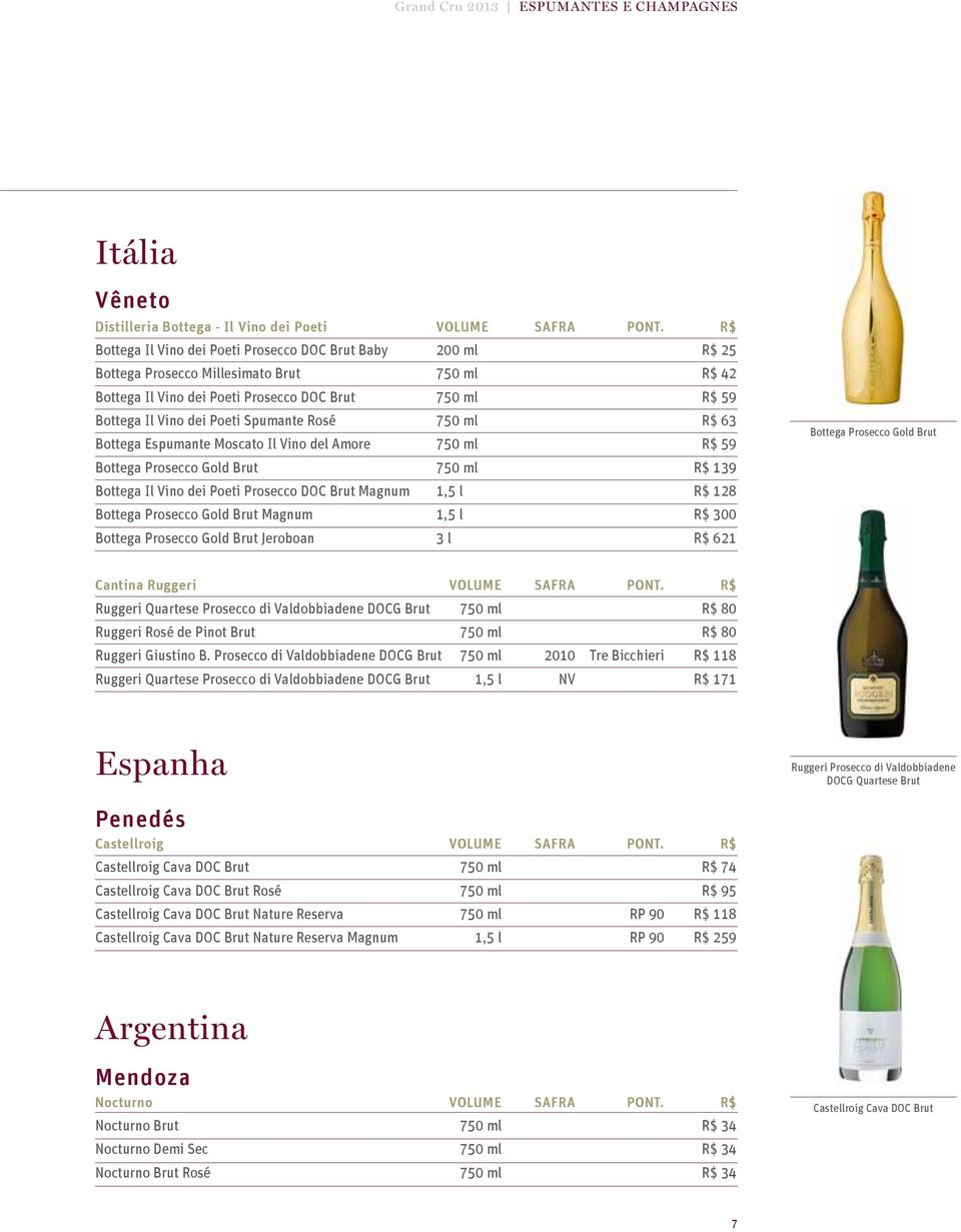 Spumante Rosé 750 ml R$ 63 Bottega Espumante Moscato Il Vino del Amore 750 ml R$ 59 Bottega Prosecco Gold Brut 750 ml R$ 139 Bottega Il Vino dei Poeti Prosecco DOC Brut Magnum 1,5 l R$ 128 Bottega