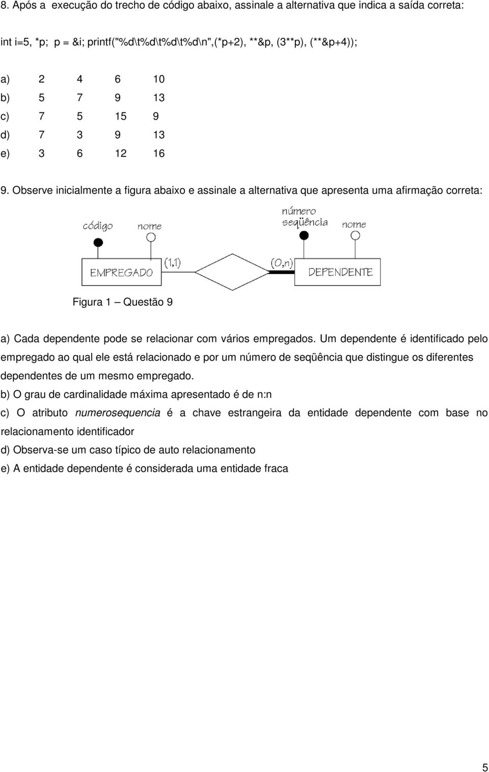 Observe inicialmente a figura abaixo e assinale a alternativa que apresenta uma afirmação correta: Figura 1 Questão 9 a) Cada dependente pode se relacionar com vários empregados.