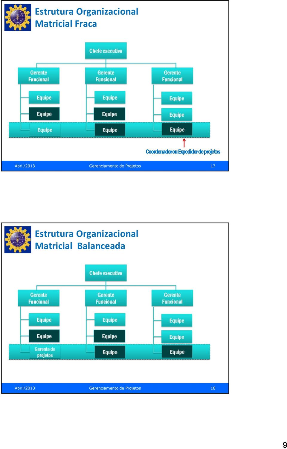 de Projetos 17 Estrutura Organizacional Matricial Balanceada Chefe executivo Gerente