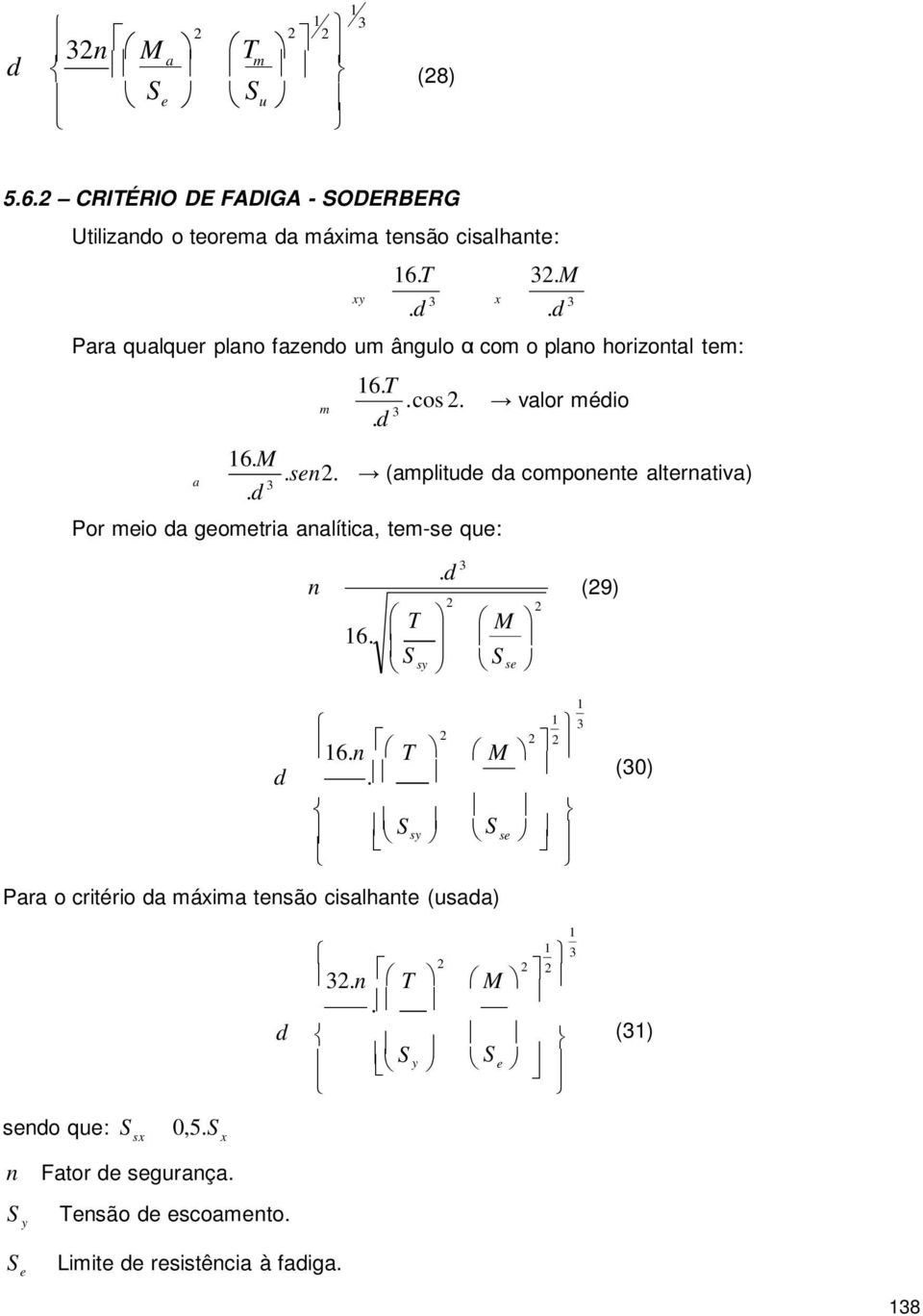 (amplitude da compoete alterativa).d 3 Por meio da geometria aalítica, tem-se que:.d 3 (9) T 6. M S sy S se 3 6. T M d.