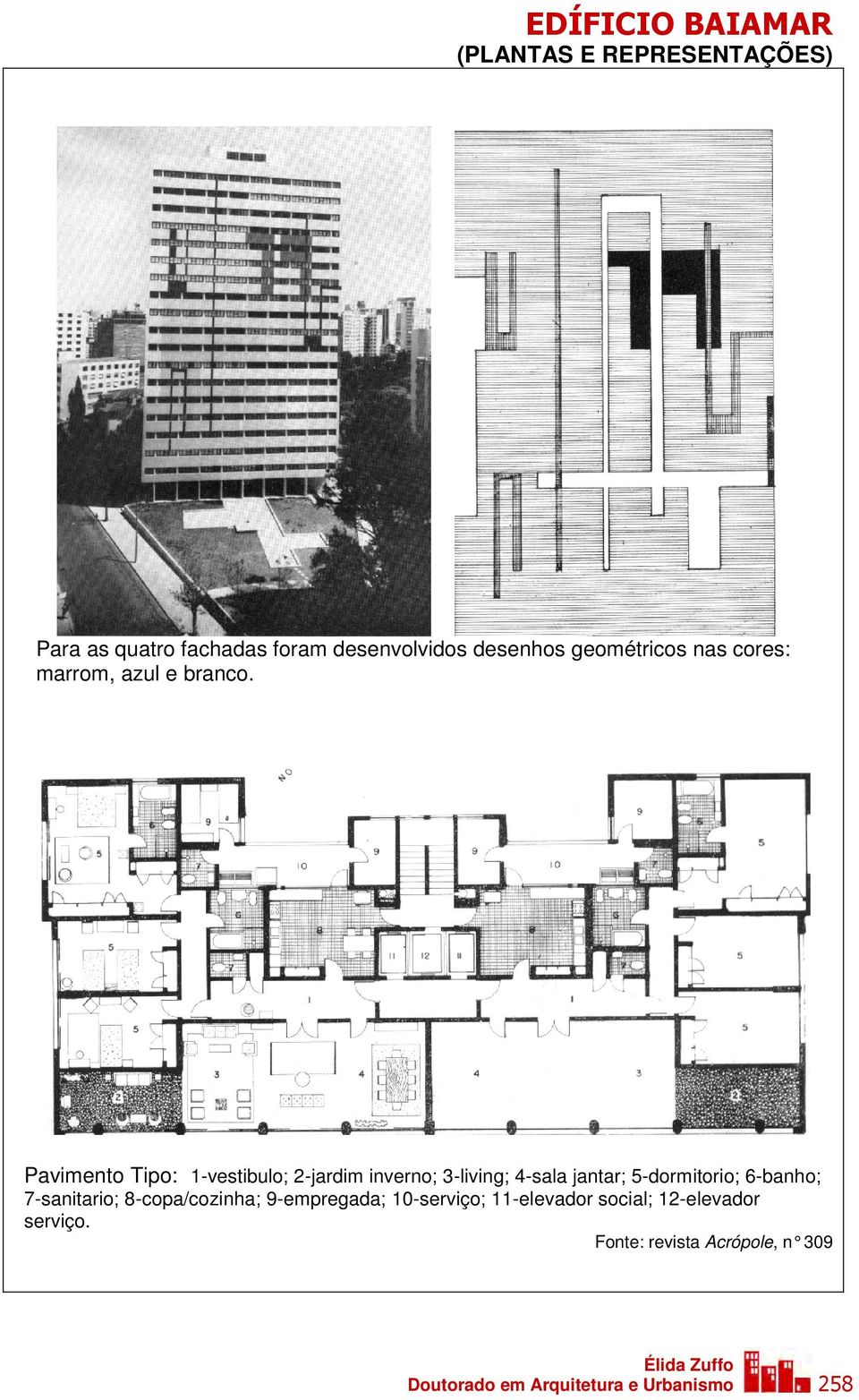 Pavimento Tipo: 1-vestibulo; 2-jardim inverno; 3-living; 4-sala jantar; 5-dormitorio; 6-banho;