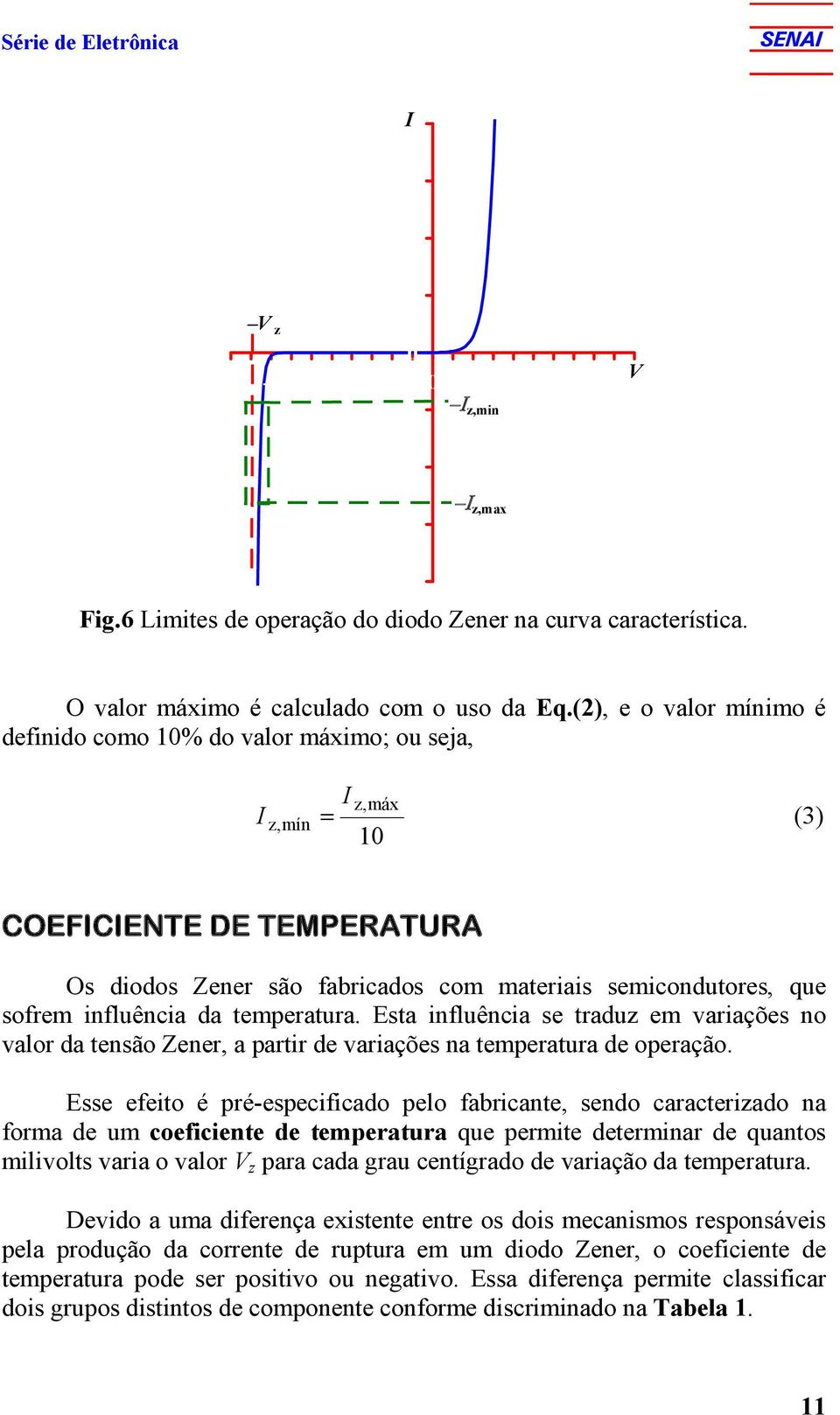 (2), e o valor mínimo é definido como 10% do valor máximo; ou seja, I z,máx I z,mín (3) 10 COEFICIENTE DE TEMPERATURA Os diodos Zener são fabricados com materiais semicondutores, que sofrem