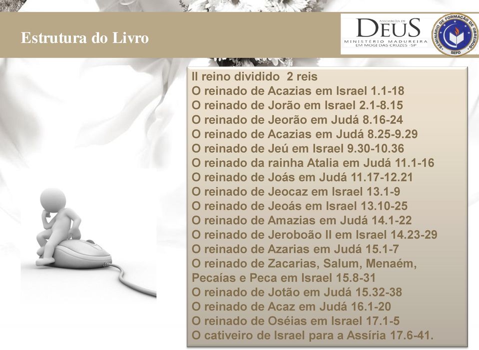 21 O reinado de Jeocaz em Israel 13.1-9 O reinado de Jeoás em Israel 13.10-25 O reinado de Amazias em Judá 14.1-22 O reinado de Jeroboão II em Israel 14.