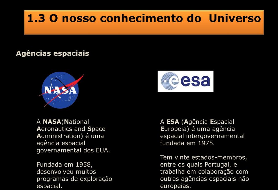 A ESA (Agência Espacial Europeia) é uma agência espacial intergovernamental fundada em 1975.