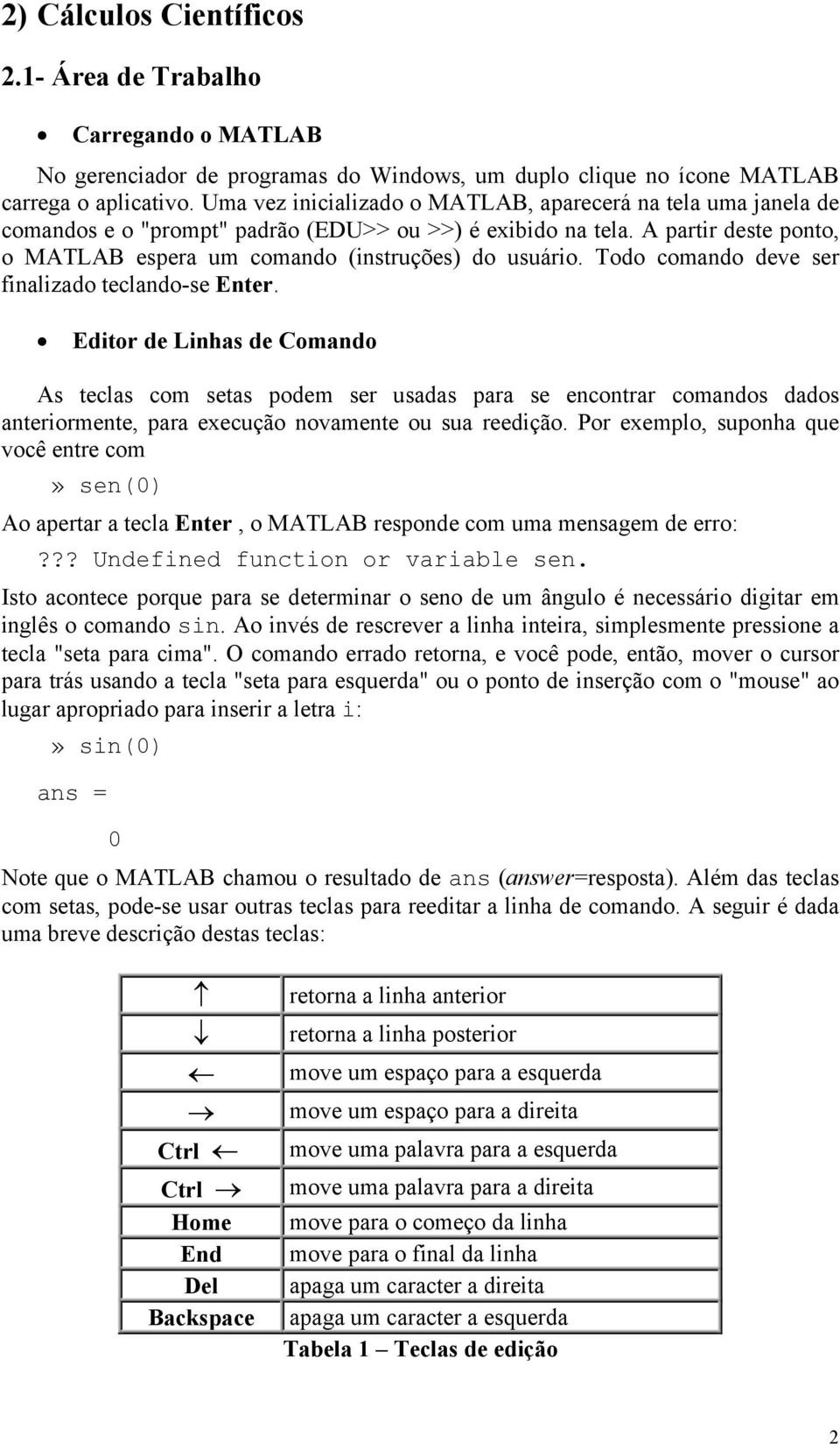 Todo comando deve ser finalizado teclando-se Enter.