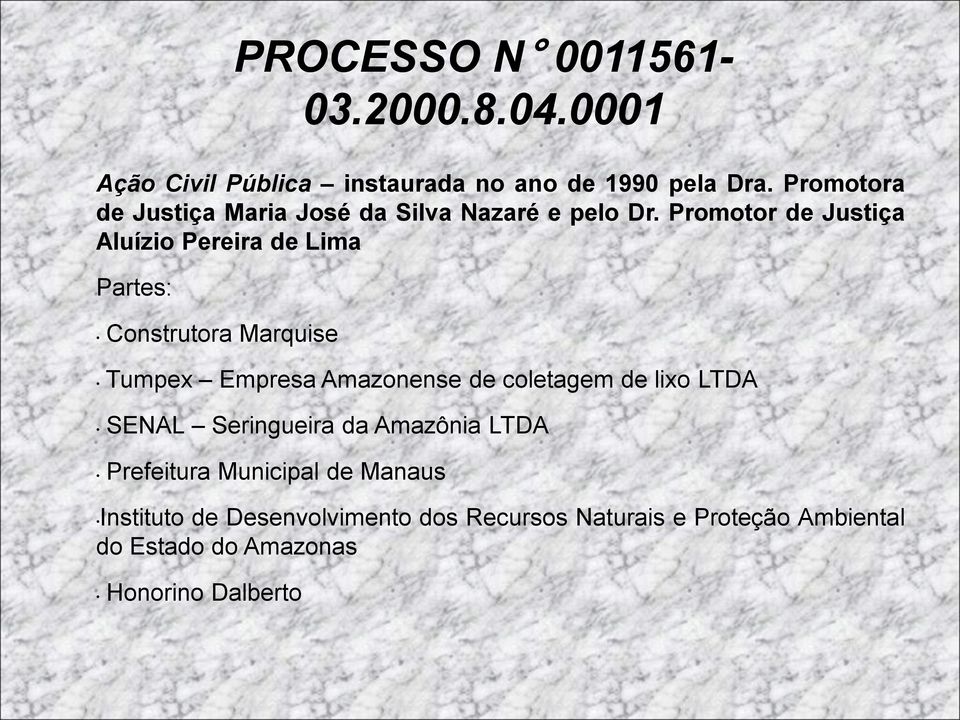 Promotor de Justiça Aluízio Pereira de Lima Partes: Construtora Marquise Tumpex Empresa Amazonense de coletagem