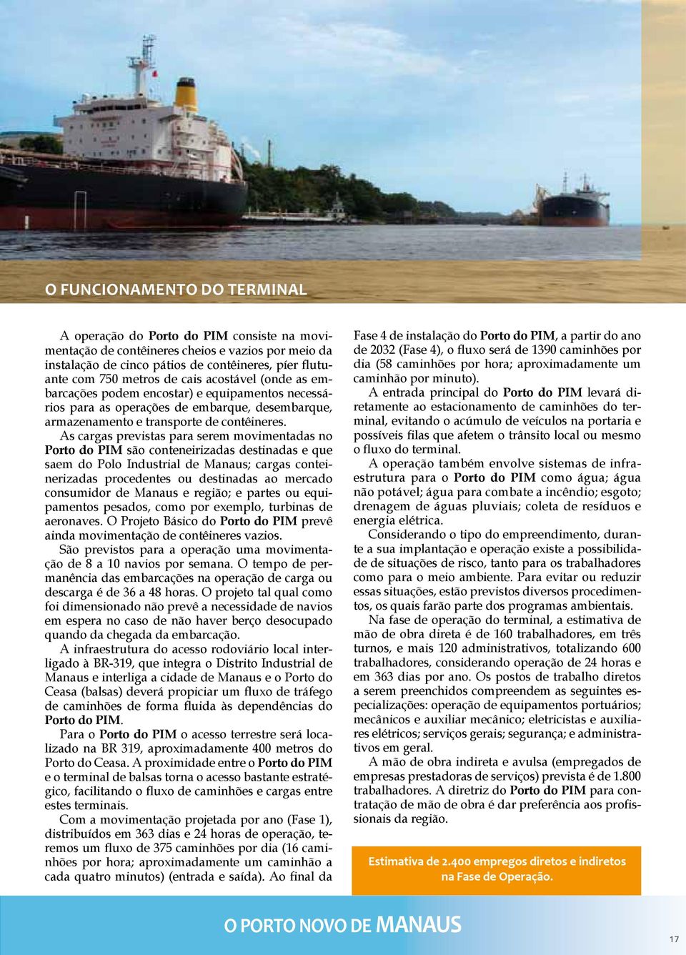 As cargas previstas para serem movimentadas no Porto do PIM são conteneirizadas destinadas e que saem do Polo Industrial de Manaus; cargas conteinerizadas procedentes ou destinadas ao mercado