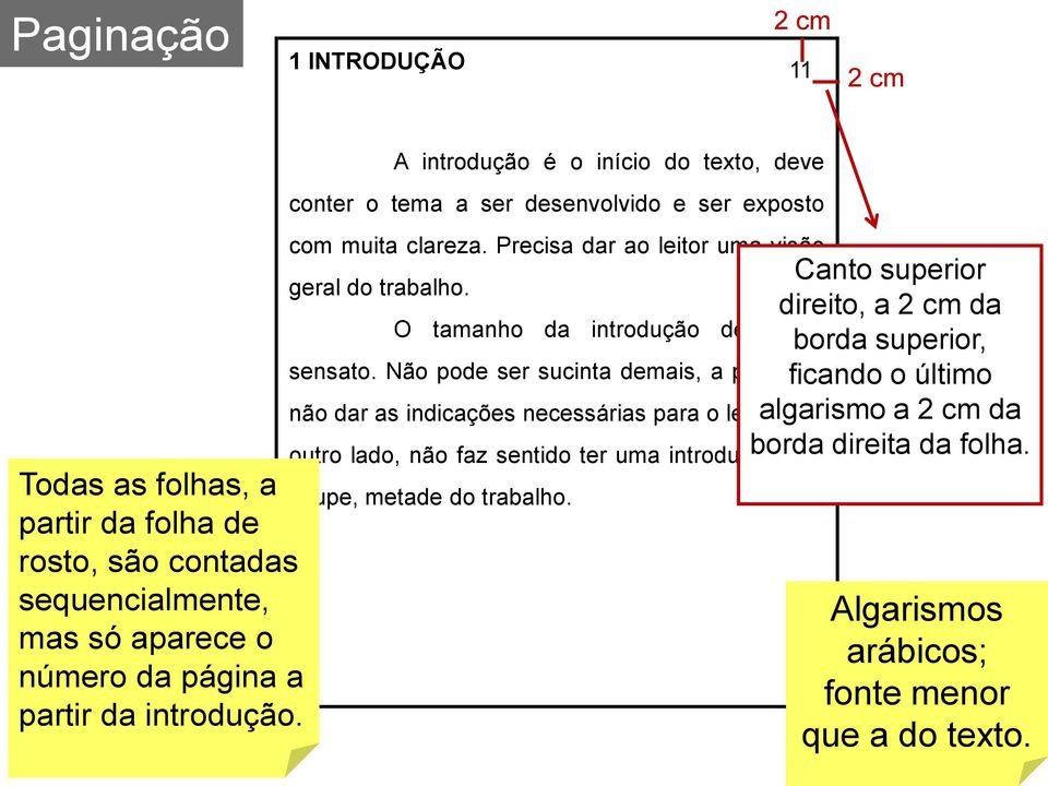 O tamanho da introdução deve ser sensato. Não pode ser sucinta demais, a ponto de não dar as indicações necessárias para o leitor.