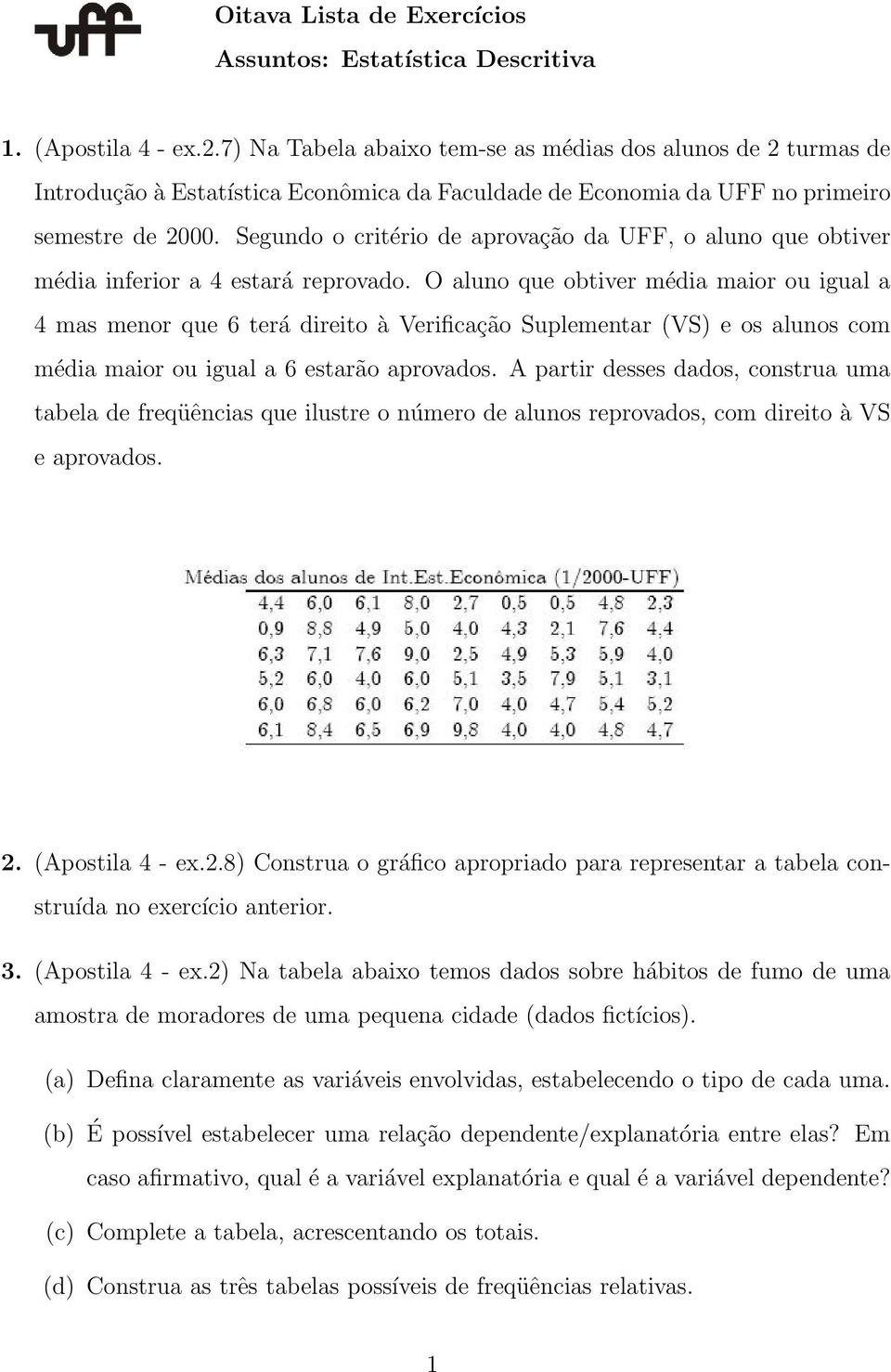 Segundo o critério de aprovação da UFF, o aluno que obtiver média inferior a 4 estará reprovado.