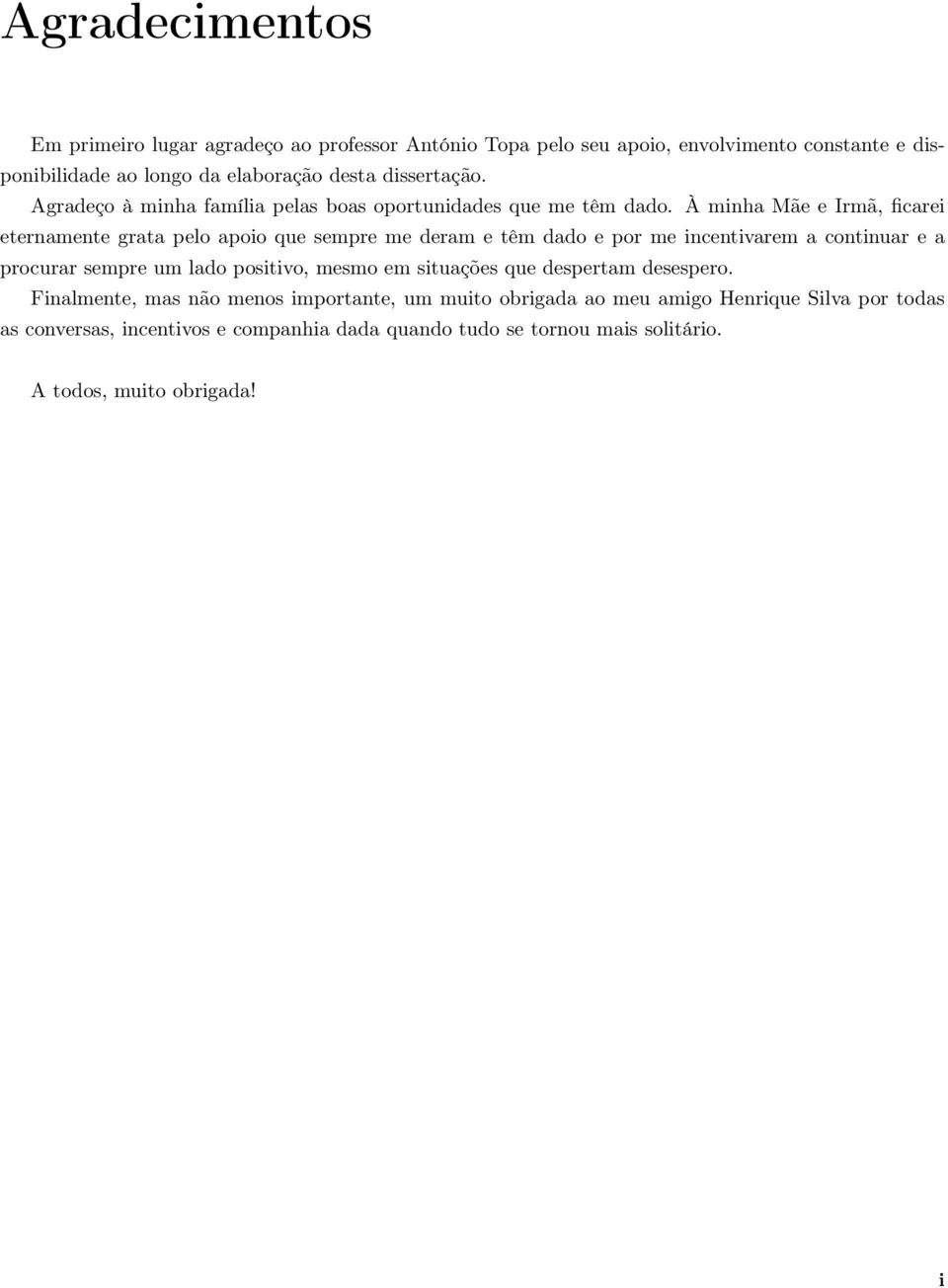 À minha Mãe e Irmã, ficarei eternamente grata pelo apoio que sempre me deram e têm dado e por me incentivarem a continuar e a procurar sempre um lado positivo,