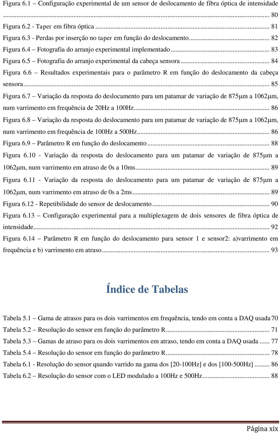 .. 84 Figura 6.6 Resultados experimentais para o parâmetro R em função do deslocamento da cabeça sensora... 85 Figura 6.