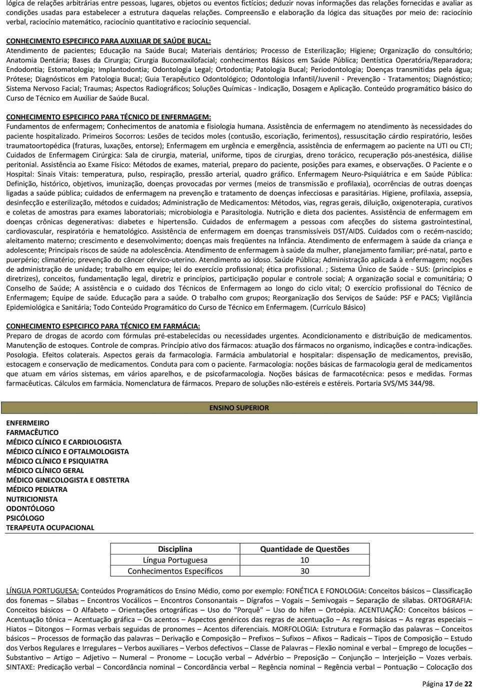 CONHECIMENTO ESPECIFICO PARA AUXILIAR DE SAÚDE BUCAL: Atendimento de pacientes; Educação na Saúde Bucal; Materiais dentários; Processo de Esterilização; Higiene; Organização do consultório; Anatomia