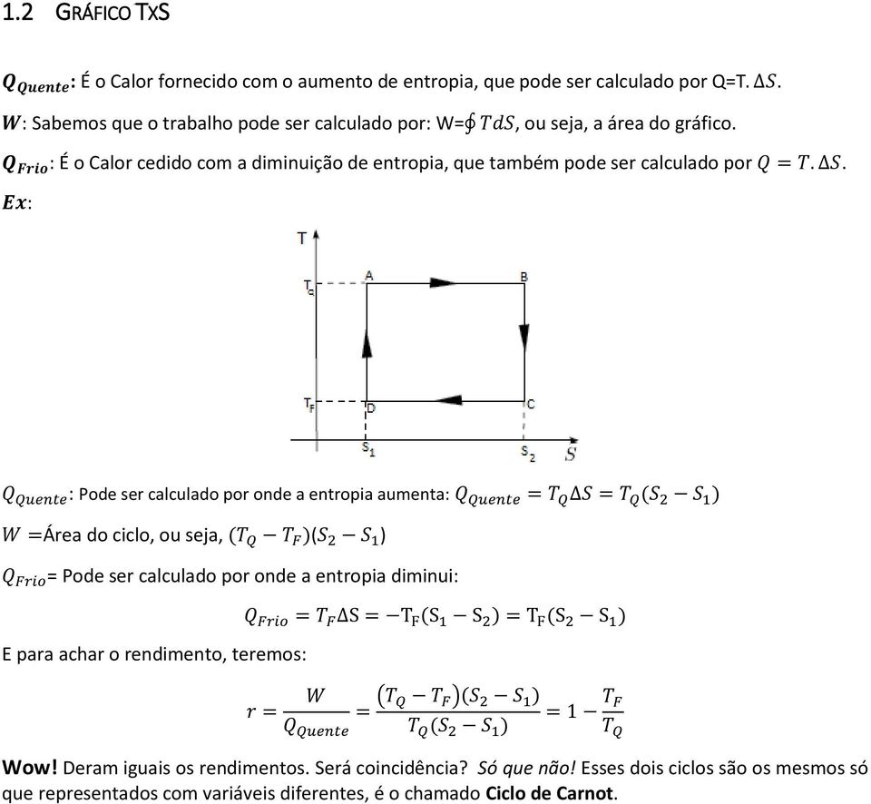 É o Calor cedido com a diminuição de entropia, que também pode ser calculado por.