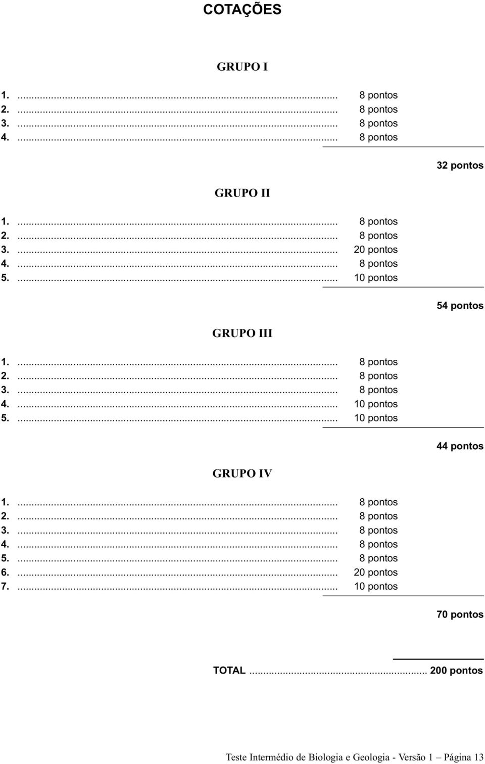 ... 8 pontos 2.... 8 pontos 3.... 8 pontos 4.... 8 pontos 5.... 8 pontos 6.... 20 pontos 7.... 10 pontos 70 pontos TOTAL.