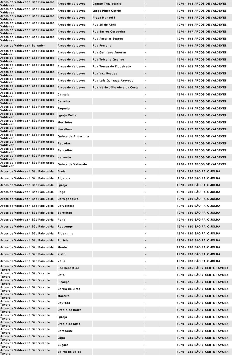 VALDEVEZ Arcos de / São Paio Arcos Arcos de Rua Amorim Soares - 4970-598 ARCOS DE VALDEVEZ Arcos de / Salvador Arcos de Rua Ferreira - 4970-599 ARCOS DE VALDEVEZ Arcos de / São Paio Arcos Arcos de