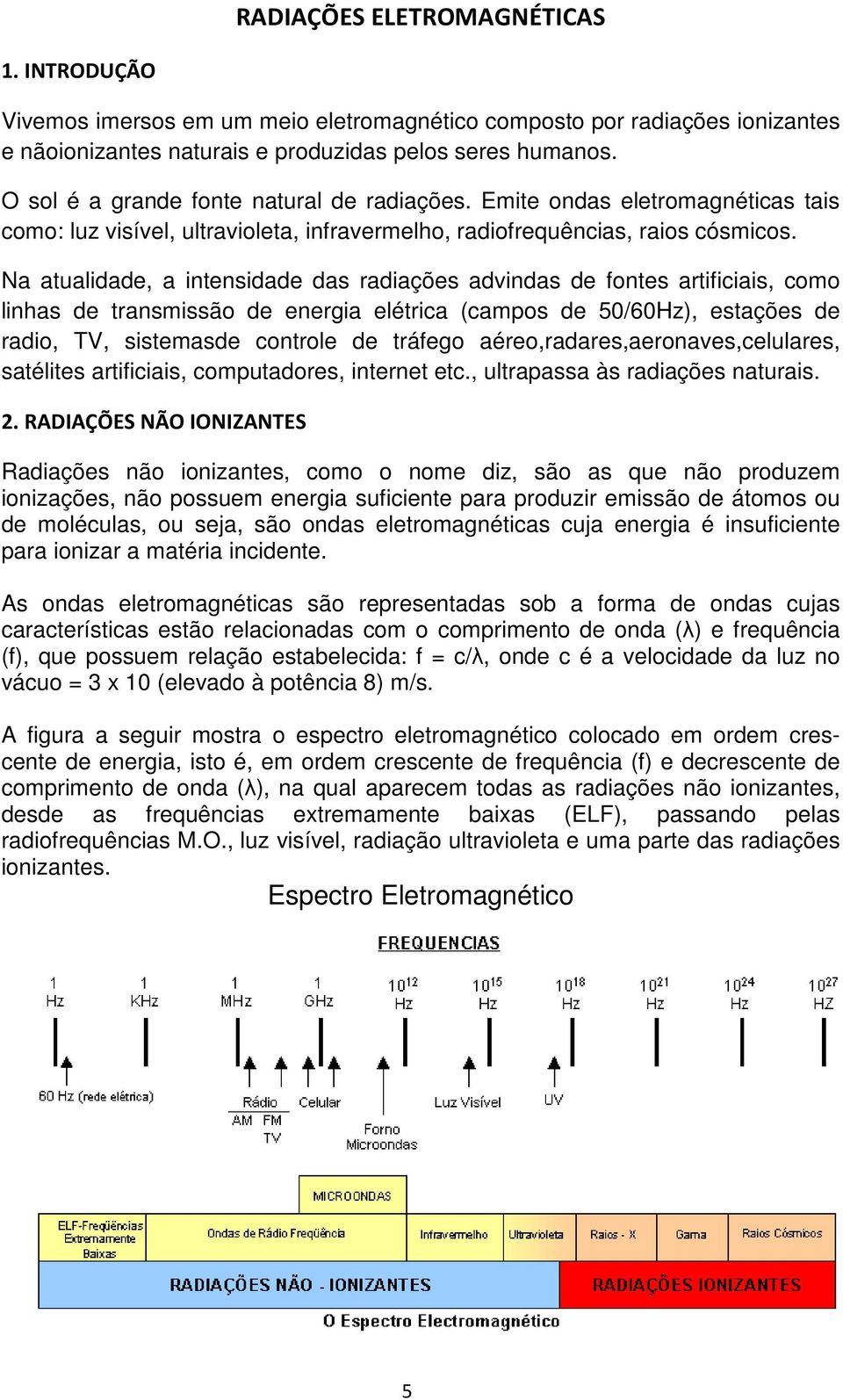 Na atualidade, a intensidade das radiações advindas de fontes artificiais, como linhas de transmissão de energia elétrica (campos de 50/60Hz), estações de radio, TV, sistemasde controle de tráfego