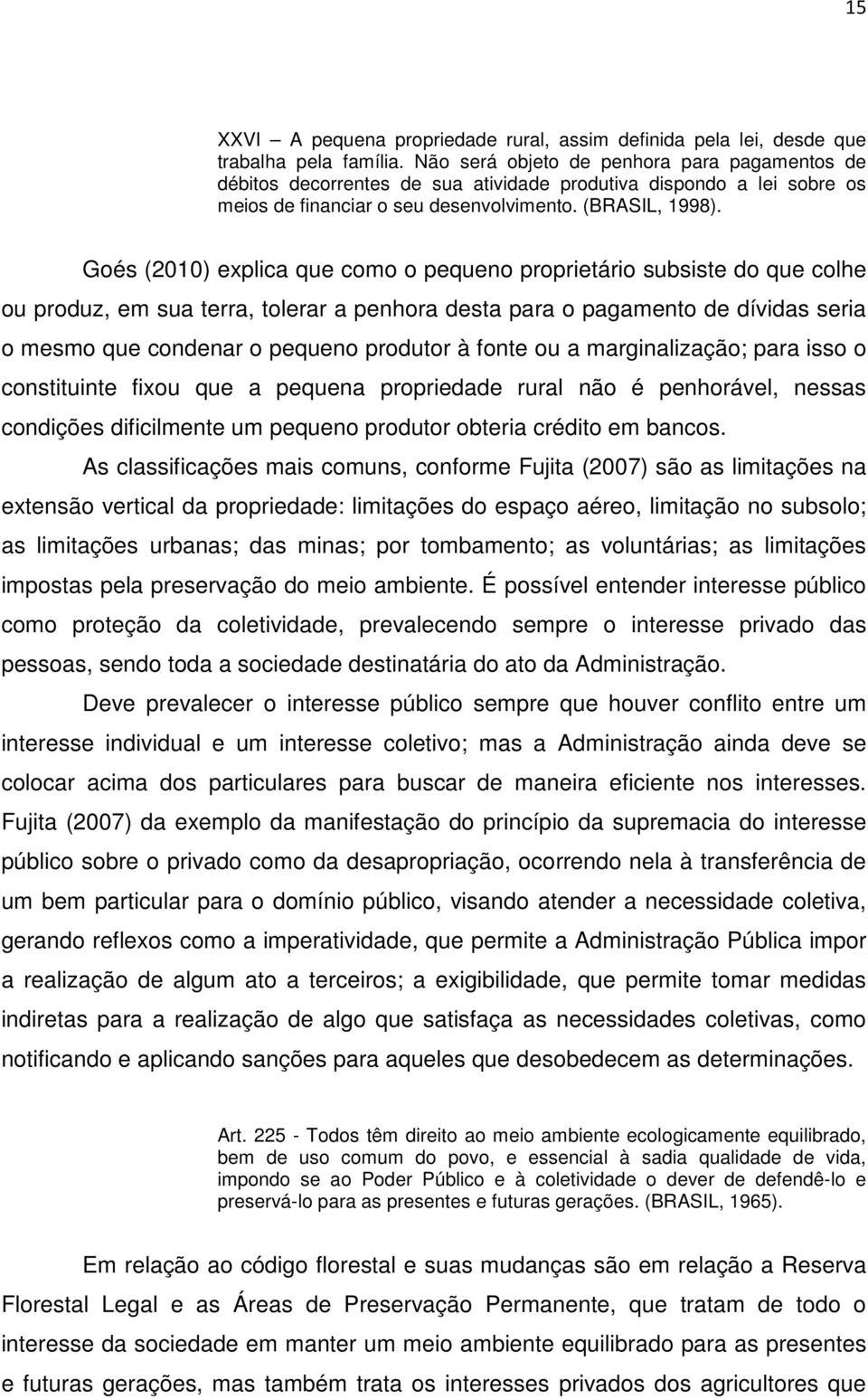 Goés (2010) explica que como o pequeno proprietário subsiste do que colhe ou produz, em sua terra, tolerar a penhora desta para o pagamento de dívidas seria o mesmo que condenar o pequeno produtor à