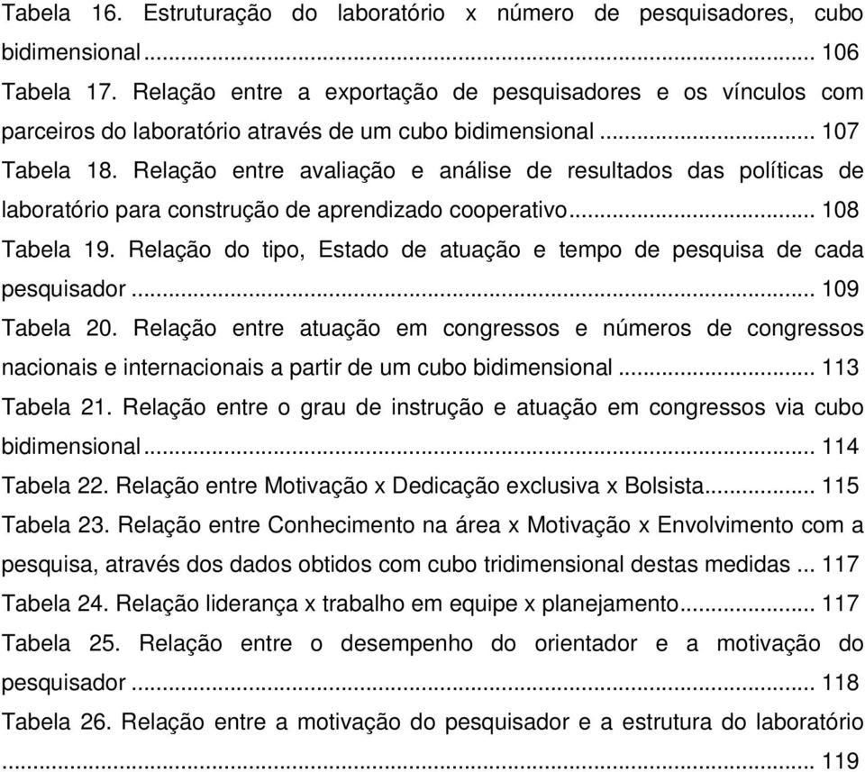 Relação entre avaliação e análise de resultados das políticas de laboratório para construção de aprendizado cooperativo... 108 Tabela 19.