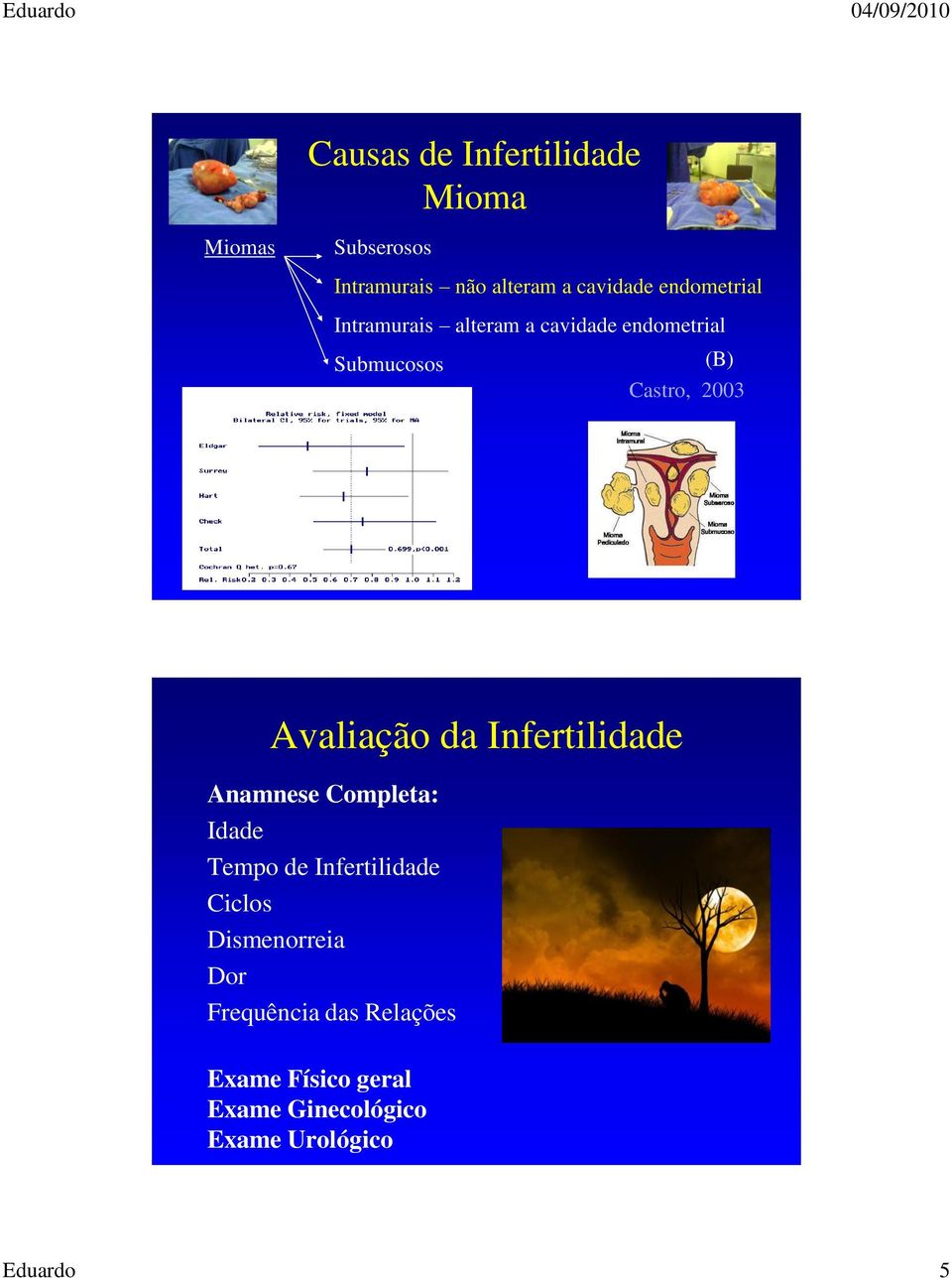 Avaliação da Infertilidade Anamnese Completa: Idade Tempo de Infertilidade Ciclos