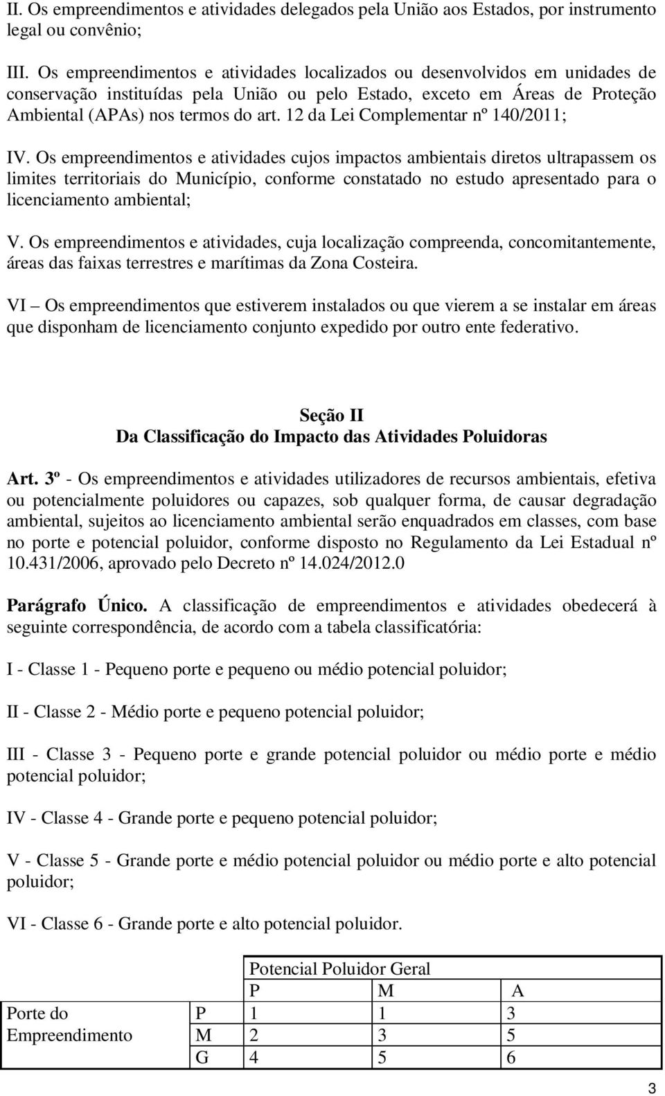 12 da Lei Complementar nº 140/2011; IV.