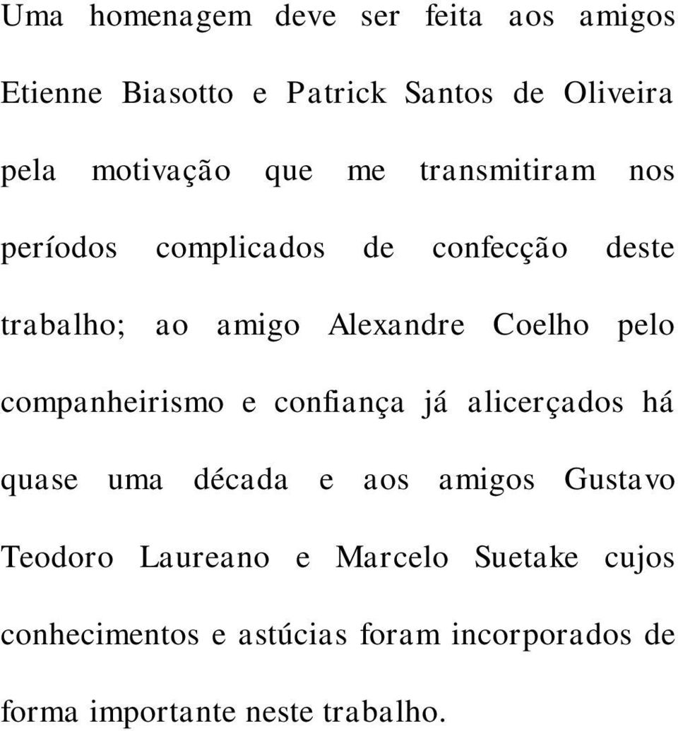 pelo companheirismo e confiança já alicerçados há quase uma década e aos amigos Gustavo Teodoro