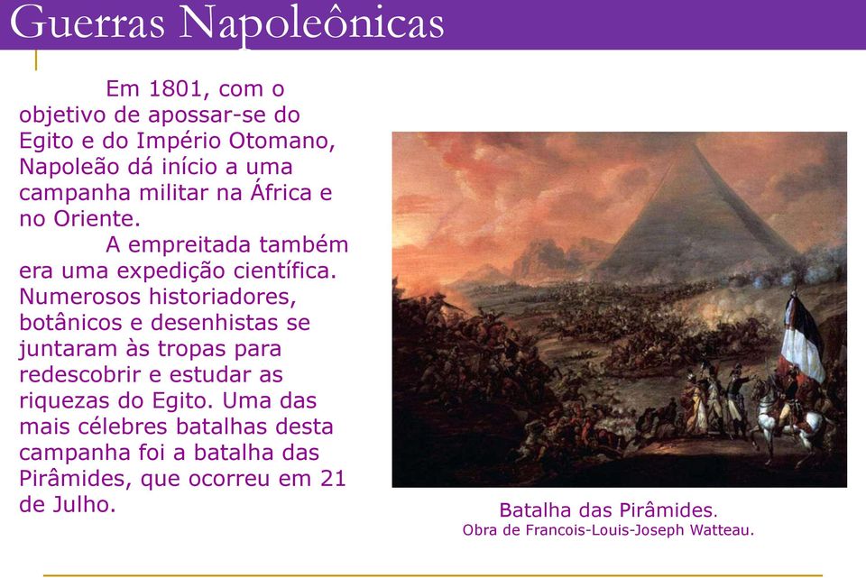 Numerosos historiadores, botânicos e desenhistas se juntaram às tropas para redescobrir e estudar as riquezas do Egito.