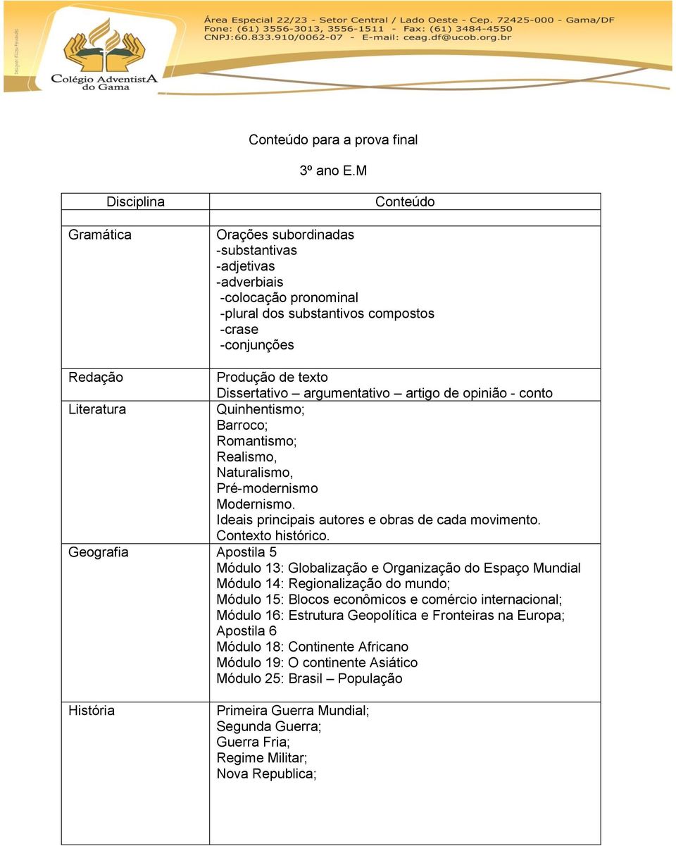 argumentativo artigo de opinião - conto Literatura Quinhentismo; Barroco; Romantismo; Realismo, Naturalismo, Pré-modernismo Modernismo. Ideais principais autores e obras de cada movimento.