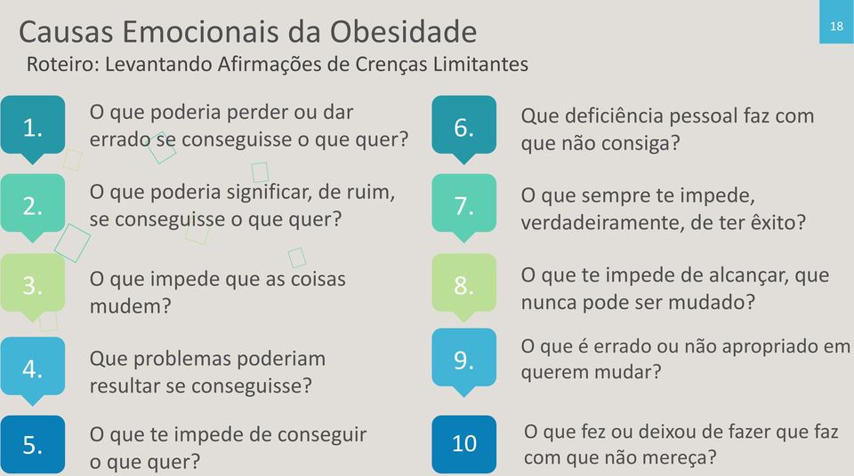 O que sempre te impede, verdadeiramente, de ter êxito? 3. O que impede que as coisas mudem? 8. O que te impede de alcançar, que nunca pode ser mudado?