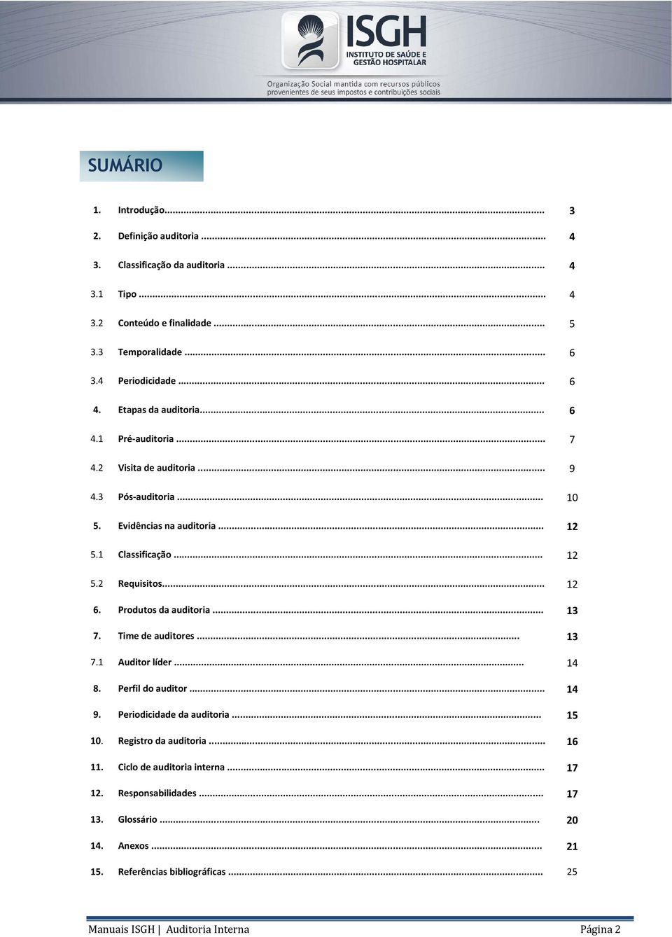 .. 12 6. Produtos da auditoria... 13 7. Time de auditores... 13 7.1 Auditor líder... 14 8. Perfil do auditor... 14 9. Periodicidade da auditoria... 15 10. Registro da auditoria.