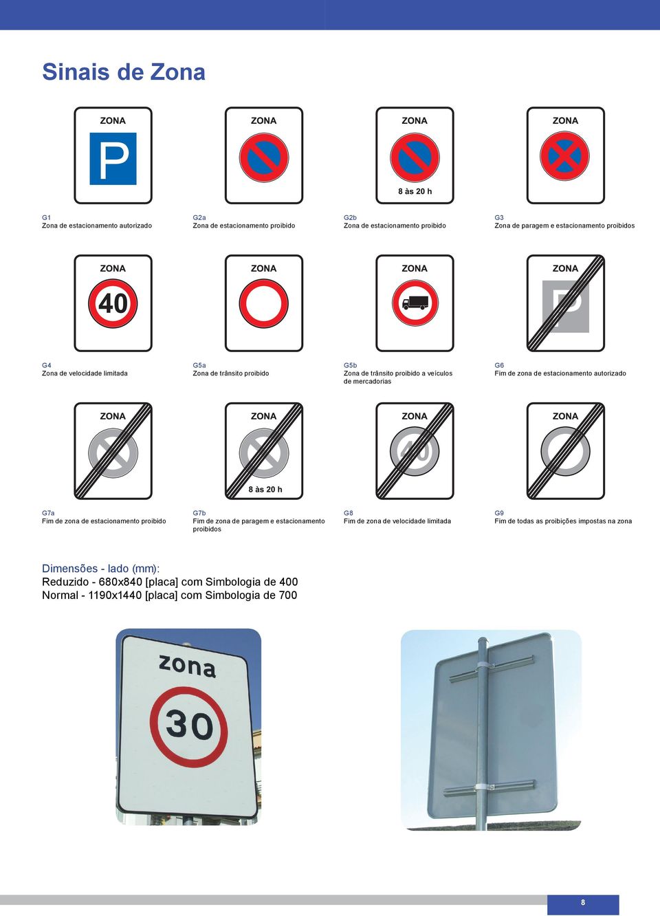 de estacionamento autorizado G7a Fim de zona de estacionamento proibido G7b Fim de zona de paragem e estacionamento proibidos G8 Fim de zona de velocidade