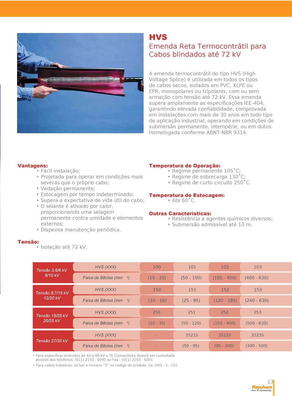 Essa emenda supera amplamente as especificações IEE-404, garantindo elevada confiabilidade, comprovada em instalações com mais de 30 anos em todo tipo de aplicação industrial, operando em condições