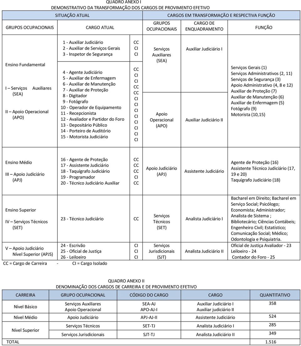 Auxiliar de Enfermagem 6 Auxiliar de Manutenção 7 Auxiliar de Proteção 8 Digitador 9 Fotógrafo 10 Operador de Equipamento 11 Recepcionista 12 Avaliador e Partidor do Foro 13 Depositário Público 14