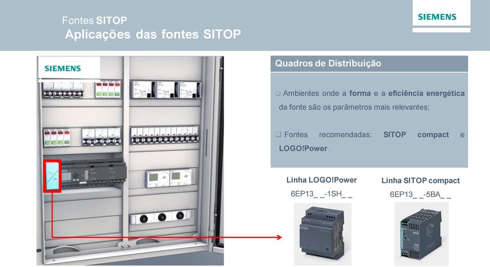 parâmetros mais relevantes; Fontes recomendadas: SITOP compact