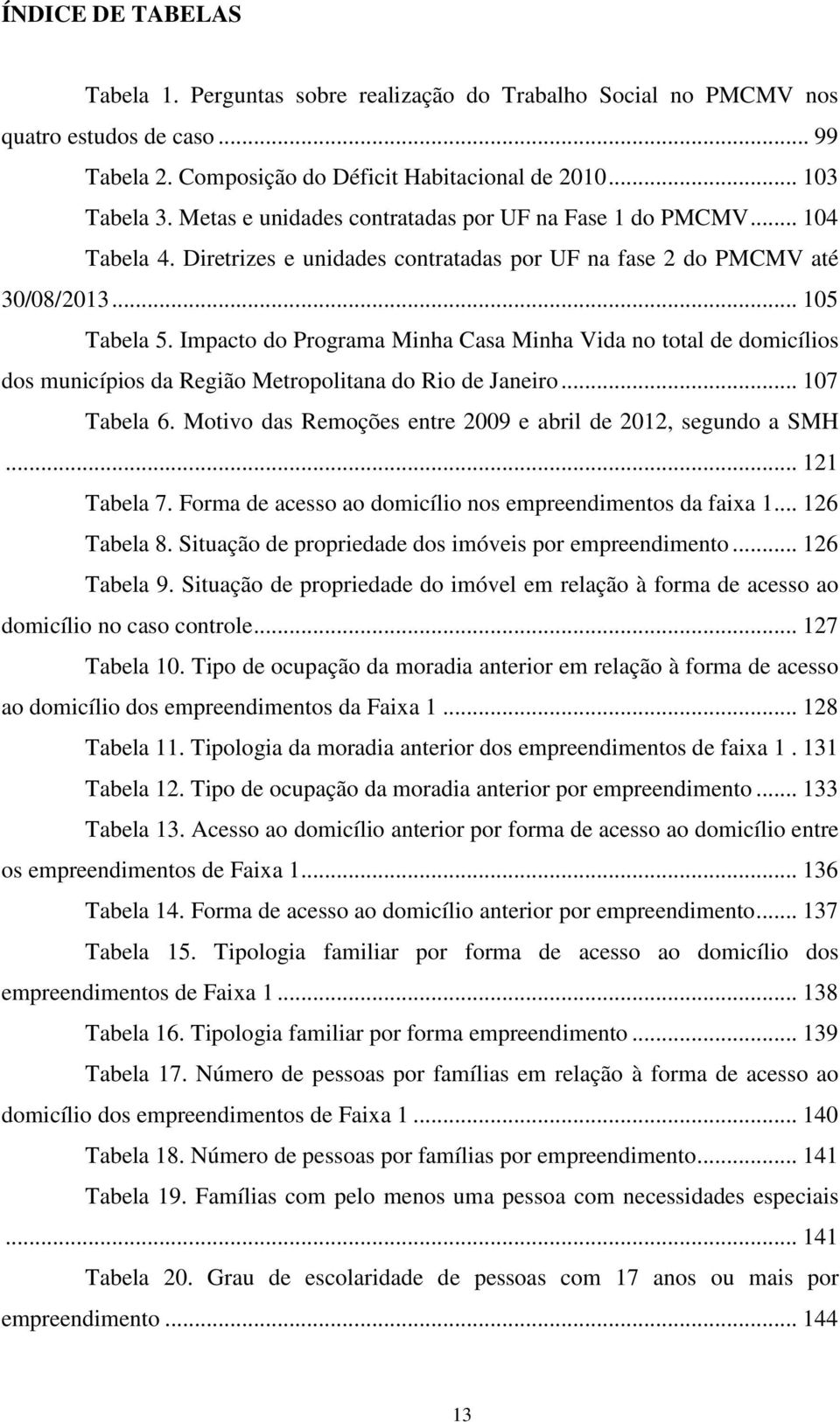 Impacto do Programa Minha Casa Minha Vida no total de domicílios dos municípios da Região Metropolitana do Rio de Janeiro... 107 Tabela 6.