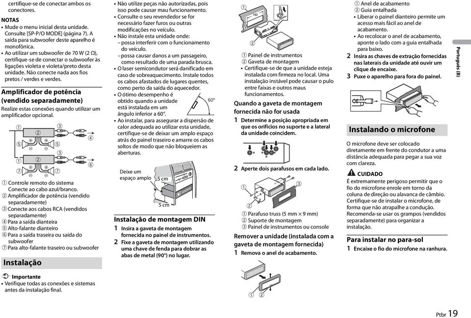 Amplificador de potência (vendido separadamente) Realize estas conexões quando utilizar um amplificador opcional. Controle remoto do sistema Conecte ao cabo azul/branco.